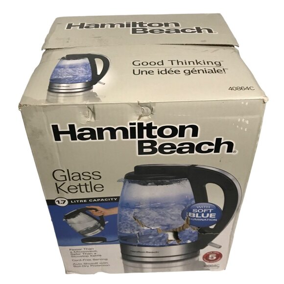 Hamilton Beach Electric Glass Kettle With Soft Blue Illumination 1.7L 40864C - Picture 1 of 11